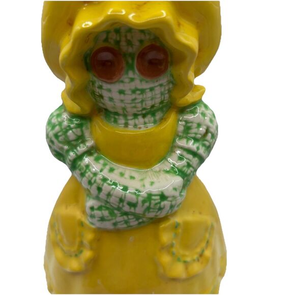 Vintage Sittre Ceramic Burlap Rag Doll Button Eye Sponge Holder - Yellow/Green - Picture 3 of 8